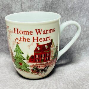 Fitz & Floyd Ceramic Mug "Home Warms The Heart" Holiday Design 12oz